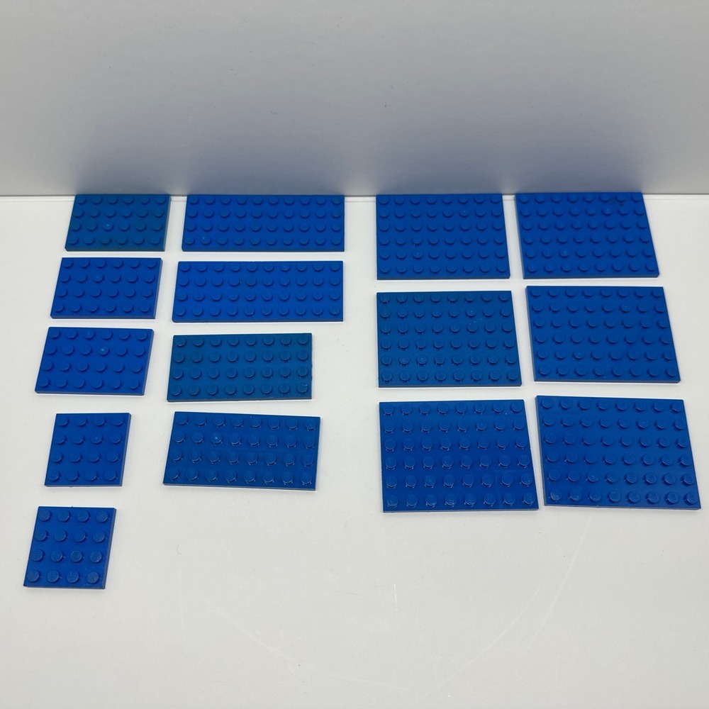 Lego Parts - Plates - 4x4, 4x6, 4x8, 4x10 & 6x8 Blue Lot Of 15